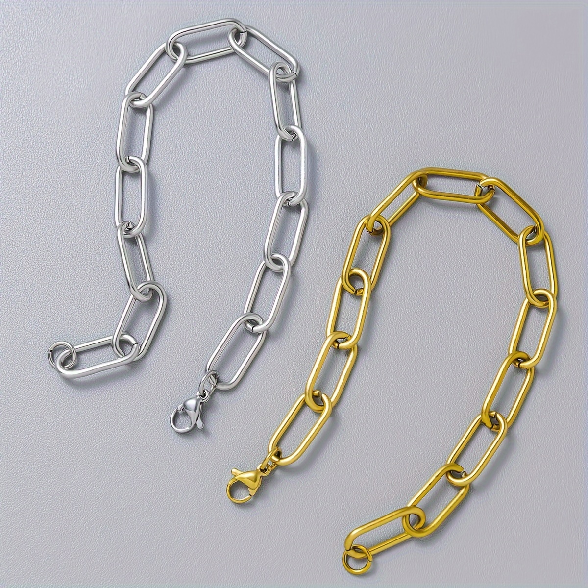 Men's Golden Paperclip Bracelet Stainless Steel Adjustable Chain Link Closure